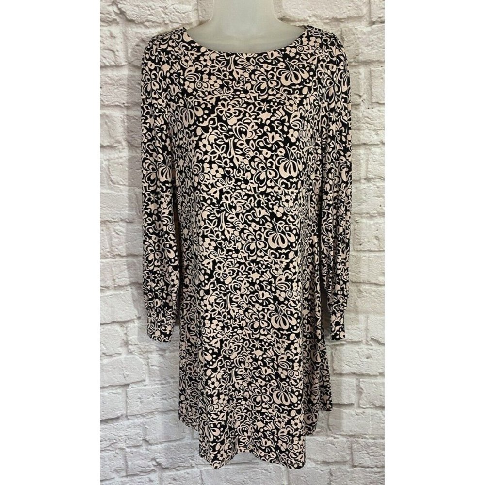 Boden Sheath Dress 8L US/12L UK Black Pink Jersey Pullover Stretch Easywear 9573